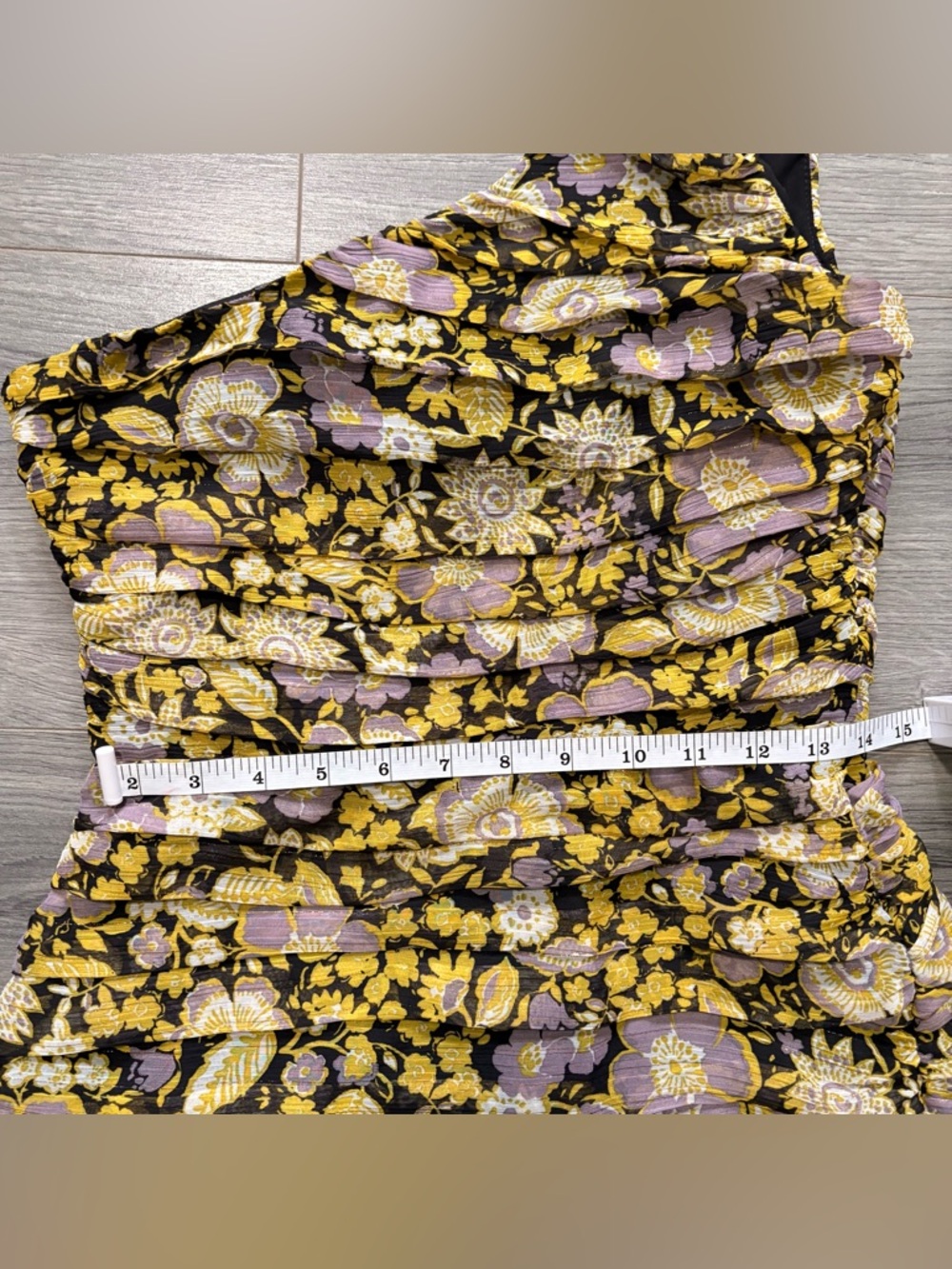 Zara One-Shoulder Floral Dress in Black, Yellow & Lavender - Picture 6 of 8